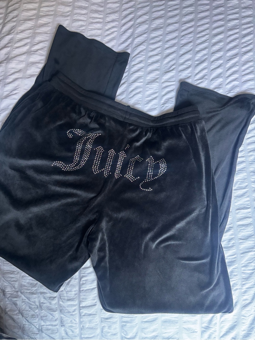 Juicy Couture Black Velour Rhinestone 'Juicy' Embellished Sweatpants